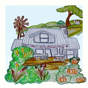 Granny's beloved, ancient farmhouse with its pumpkin patch and Milkshake the cow
